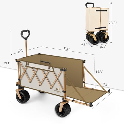 WHITSUNDAY アウトドアワゴン 【後部展開可】【テーブル付き】特大容量 耐荷重200kg 長物対応 キャリー 【ベアリング付き】 ワンタッチ収束型 自立収納 キャリーワゴン キャリーカート キャンプカート の商品画像 1