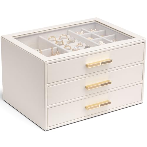 Vlando ジュエリーボックス 大容量 3段 アクセサリーケース ジュエリー 収納 ピアス リング ネックレス イヤリング 小物入れ 引き出し女性 誕生日 記念日（アイボリー）