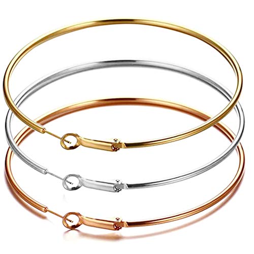 Holfeun 3 Pairs Lightweight Hoop Earrings in Gold, Rose Gold, Silver Plated for Women (More Size or More Color Available) (Tri Color Set, 50.0 Millimeters)