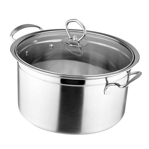 FUNNETOYU Cacerola Inoxidable con Tapa Transparente para Cocinas de Inducción y Gas Olla de Dos Asas para Sopa y Guisos Domésticos Resistente y Duradera