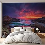 Gran papel pintado Ocaso Costero Arrecife, mural de tejido no tejido para salón dormitorio o comedor, 100 x 70 cm, presencia mural fuerte, impresión mate, acabado premium, paisaje Paisaje, interior