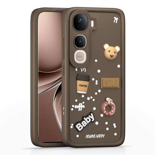 Image of Pikkme Back Cover for Vivo Y400 Pro 5G | 3D Bear Silicone Cute & Fun Coffee Cartoon | Full Body Protection Bumper Case (Brown)