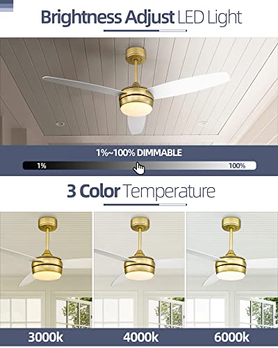 Image of YOUKAIN 52-Inch Indoor Outdoor Ceiling Fan with Lights, Remote, Gold
