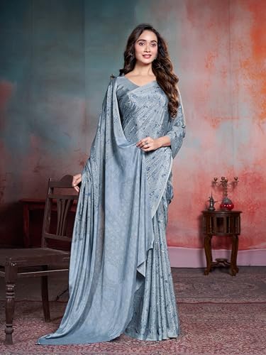 Image of Garden Vareli Floral Print Crepe Saree With Unstitched Blouse Piece