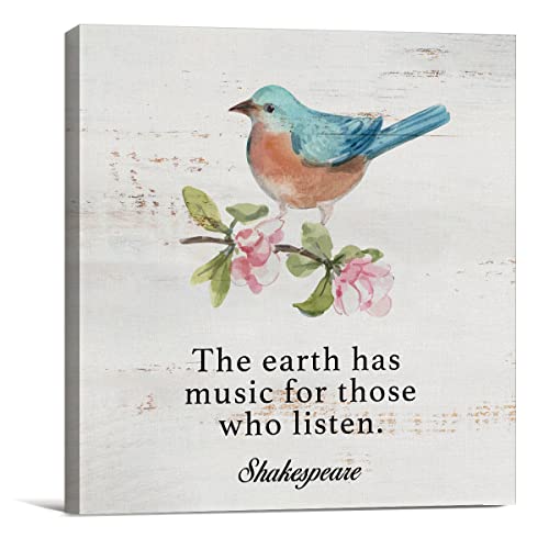 Lameila Farmhouse The Earth Has Music Sign Wall Art Print Posters Canvas Painting Bird Spring Print Poster Country Home Decor 8" X 8" #TOP18