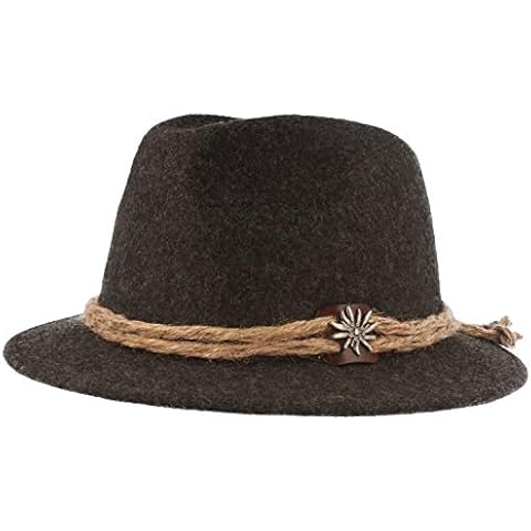 Breiter Herren Trachtenhut Filzhut Wanderhut Tiroler-Art 100% Wolle mit Hanfkordel, Edelweiss & schmaler Krempe Grau L Cover