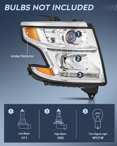 Image of Nilight Headlight Assembly Compatible with 2015 2016 2017 2018 2019 2020 Chevy Tahoe Suburban Chrome Housing Amber Reflector Clear Lens Replacement Headlamp Driver and Passenger Side | For Tahoe /Suburban 2015 2016 2017 2018 2019 2020 Chrome Housing Amber Reflector Headlight Replacement Driver & Passenger Side