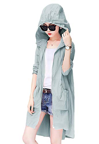 Anpox Sun Protection Clothing Women Summer Anti-UV Long Sleeve Outdoor Thin Shirt with Pockets (Green, Large)