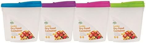 4x Dry Food Kitchen Storage Box Plastic 3L Dispenser Container with Air Tight Lid ideal for Cereals Rice Pasta and More