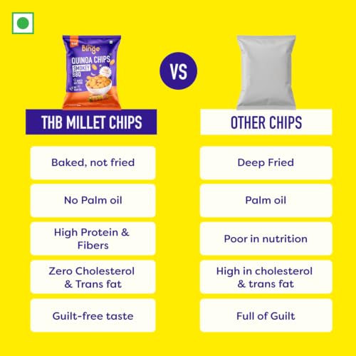 Image of The Healthy Binge Quinoa Baked Chips Smokey BBQ (Pack of 6), 13g Protein - Healthy Snacks | Baked Snacks | No Palm Oil | Protien Rich | Healthy Snacks for Kids and Adults 240g