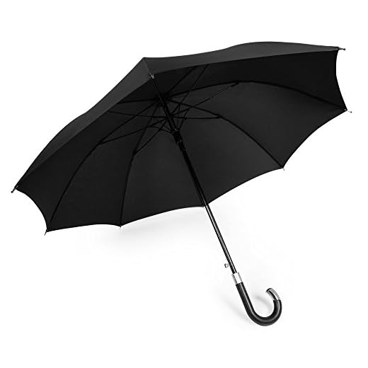 DAVEK ELITE UMBRELLA (Classic Black) - Quality Cane Umbrella with Automatic Open, Strong & Windproof