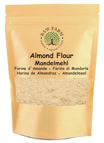 Raw Farm Mandelmehl fein gemahlene blanchierte Mandeln glutenfrei Keto-freundlich Perfekt zum Backen Kochen und für gesunde Rezepte - 1kg