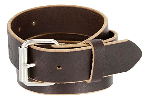 Mens Brown full grain one piece heavy duty genuine leather work belt Made In USA (Brown,34)