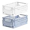 Pmueuff 2 Piezas Caja Plegable Plastico, Cesta Plegable Almacenaje Robusta Cajas Plegable Apilable Cestas Organizadoras Portátil para Oficinas, Cocinas, Baños, Habitaciones(Azul Claro+Blanco)