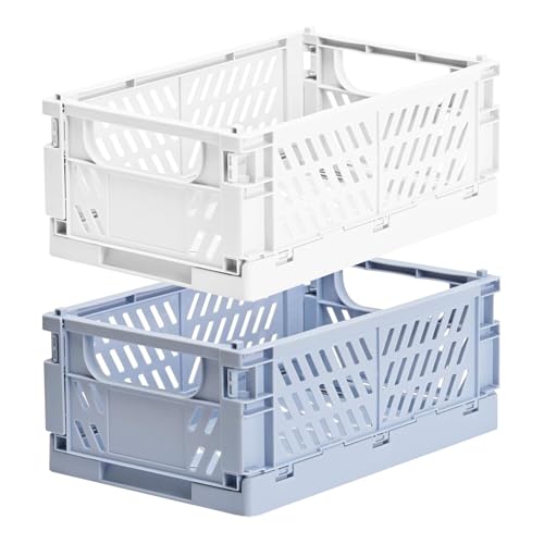 Pmueuff 2 Pièces Caisse Rangement Pliable, 25 x 16 x 10 cm Cagette Plastique Pliable Petite Boîte de Rangement Plieble Caisses Panier Pliants Empilables pour...