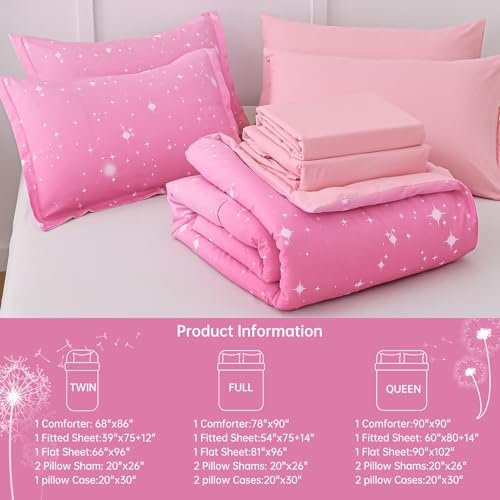 Image of Dinjoy Girls Comforter Set 7 Pieces, Queen Size Colorful Ombre Rainbow Bedding Set, Bed in A Bag for Kid Teen Girls (1 Comforter, 1 Flat Sheet, 1 Fitted Sheet, 2 Pillow Shams, 2 Pillowcases)