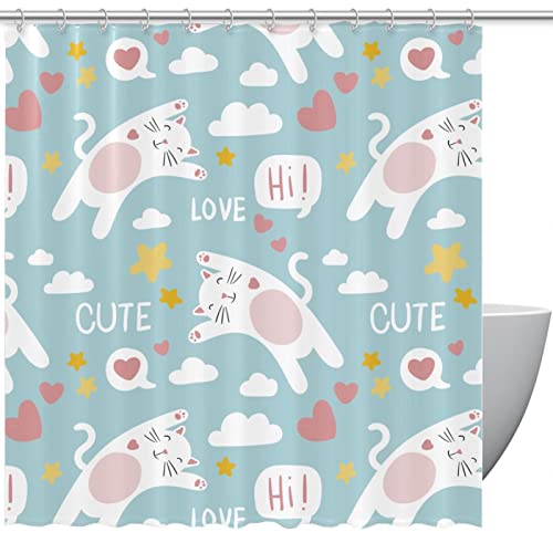 Rideau de douche imperméable chat de 183x183 cm pour salle de bain