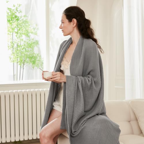 Image of EMME Muslin Blankets for Adults Throw Blanket for Couch Breathable Gauze Soft Lightweight Airy Grey Queen 90 inch x 90 inch