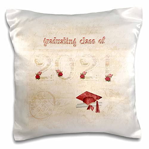 3dRose Beverly Turner Design-Image of Graduating Class of 2021, Vintage Numbers and Paper (pc-306408-1) Pillow Case, White