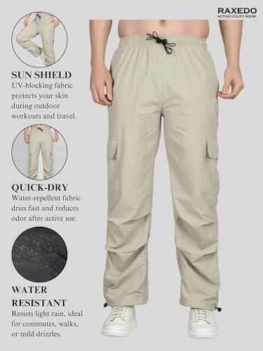 Image of Men's Water-Resistant Parachute Pants | Mens Bottom Wear | Cargo Pants for Men | Korean Pants for Man | Baggy Trackpants | Lightweight Multi-Pocket Utility Fit - Freedom to Move & All-Day Comfort