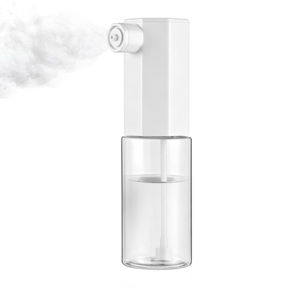 Electric Foaming Soap Dispenser, 300ml Automatic Liquid Soap Foam Maker, Rechargeable Foam Pump for Bathroom Kitchen Countertop Face Cleanser Hand Wash Shampoo Dispenser White