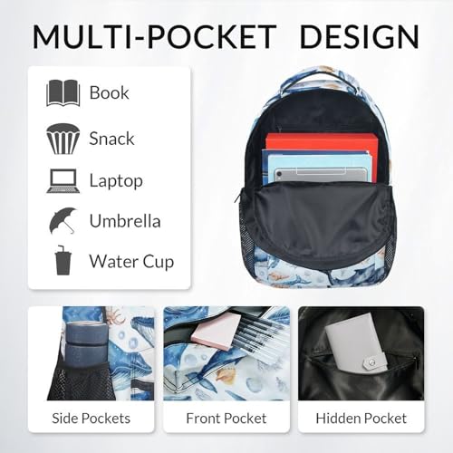 Mercuryelf Personalized School Backpack for Boys - 17 Inch Whale Kid Backpack for School, Travel - Cute Sea Bookbag for Teens Kids3