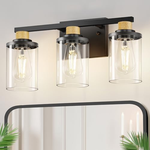 Image of DORESshop 17 Inch 3-Light Black Rope Bathroom Vanity Light