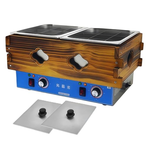 FYDNおでん鍋 ステンレス電気おでん鍋 業務用デスクトップおでん機 0-300℃温度調節可能 自動保温機能 仕切り鍋 鍋の底が均一に加熱コンビニエンスストア、カフェテリア、ショッピングモール、道端の屋台での使用に適しています (双缸+18?格+不??盖*