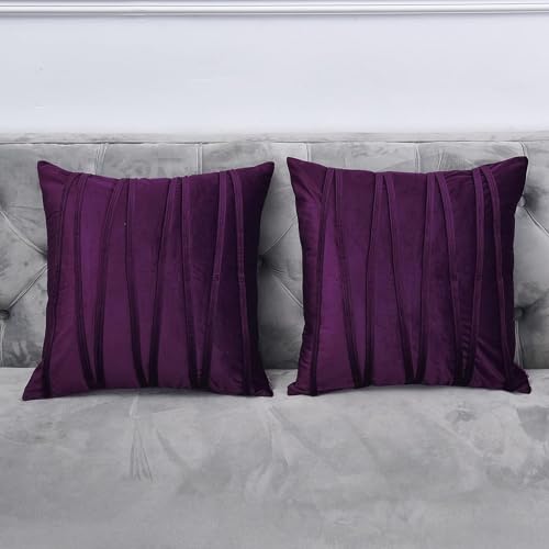 Image of Amazon Brand - Umi Decorative Striped Throw Pillow Covers 16 X 16 Inch,Soft Solid Velvet Pillow Covers Cushion Case with Zigzag Pattern for Sofa Bedroom 40 X 40 Cm (Pack of 2) Purple