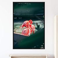 Framed Canvas Wall Art Group of Birds Beach Birds Expressive Group Multicolor Photography - 16x24 inches