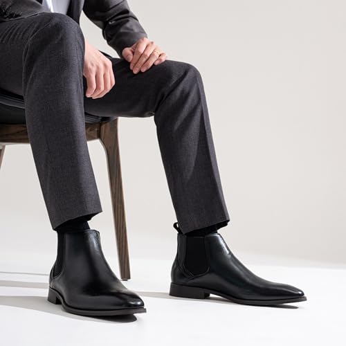 Image of Jousen Men's Chelsea Boots Polished Premium Leather Ankle Dress Boots Classic Retro Slip On Boots for Men