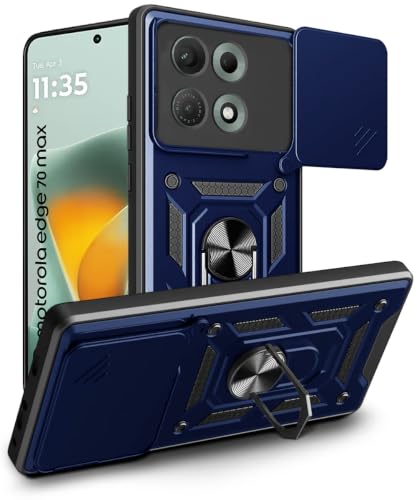 Image of WOW IMAGINE Tough Armor Bumper Mobile Back Case for Motorola Moto Edge 70 Max 5G | Sliding Camera Cover | Shock Proof 360 Protection | Hybrid PC + TPU | Ring Holder with Kickstand - Blue