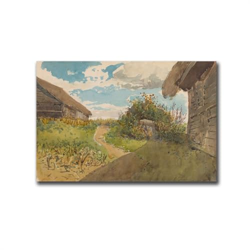 MEIXI MOBILE Wall Art PrintsCharming Countryside Pathway Painting Rustic Farmhouse Art Print Quaint Cottage Garden Scene Living Room Bedroom Home Decoration 20x30inch