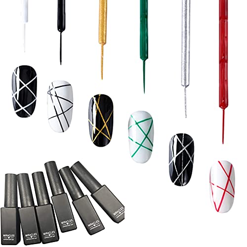 Frenshion 6Pcs Kit Set 8ML Classic DIY 3D Gel Diseños de uñas Gel pintado Esmalte de uñas, Pintura Dibujo UV Led Gel Liner Herramienta de pluma polaca, Pull Line Pen para Nail Art Salon Cover