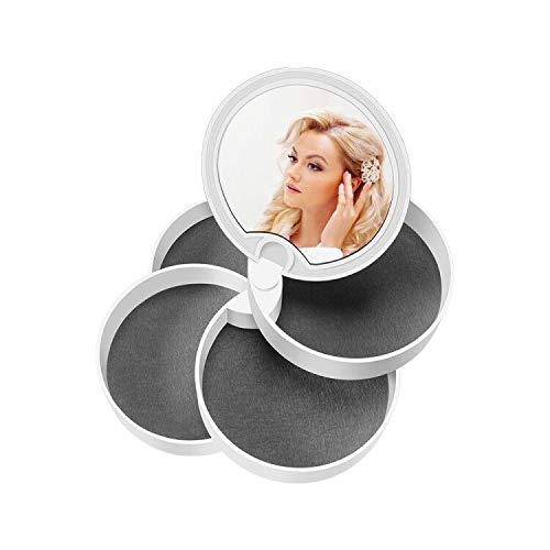 Preisvergleich Produktbild Jevogh Schmuckschatulle GK013 Tragbare 4 Ebenen Schmuckaufbewahrung Schmuckkästchen mit Spiegel für Ohrring Halskette Armband Make-Up Damen Runde Form