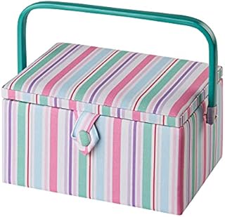 Sewing Online Medium Sewing Box,Multicolour Stripe Fabric | 26 x 18 x 15cm | Storage and Organiser Basket with Compartments for Sewing Supplies,Accessories,Thread,Needles,and Scissors - GA1122M