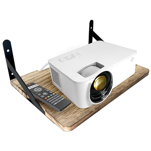 Image of Zalumis Projector Shelf for Wall 12"x9", Wall Mount Shelf for Router, Projector, WiFi, Modem, Solid Wood Wall Mount Floating Shelf Holds 25 lbs