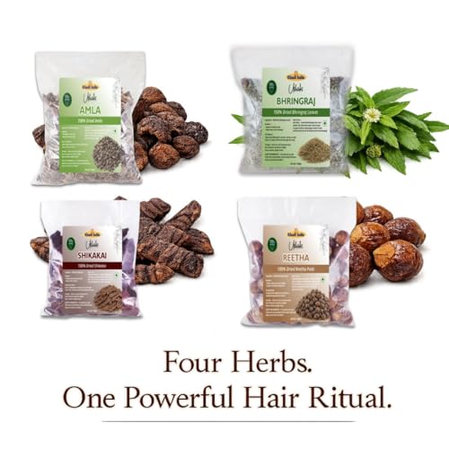 Image of Khadi Utkrisht Premium Dried Amla Bhringraj Shikakai Reetha Herbal Combo | Natural Herbs for Hair Cleansing, Scalp Care, Hair Packs, & Traditional Care Routine - Pack of 4