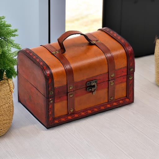 Miniatura 4 de Trademark Innovations cofre decorativo pequeño, de madera y cuero