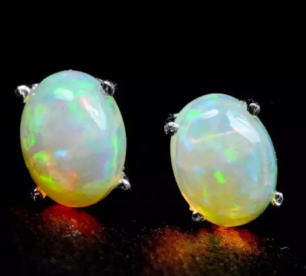 natural oval Ethiopian fire opal stud earring wedding gift jewelry for her