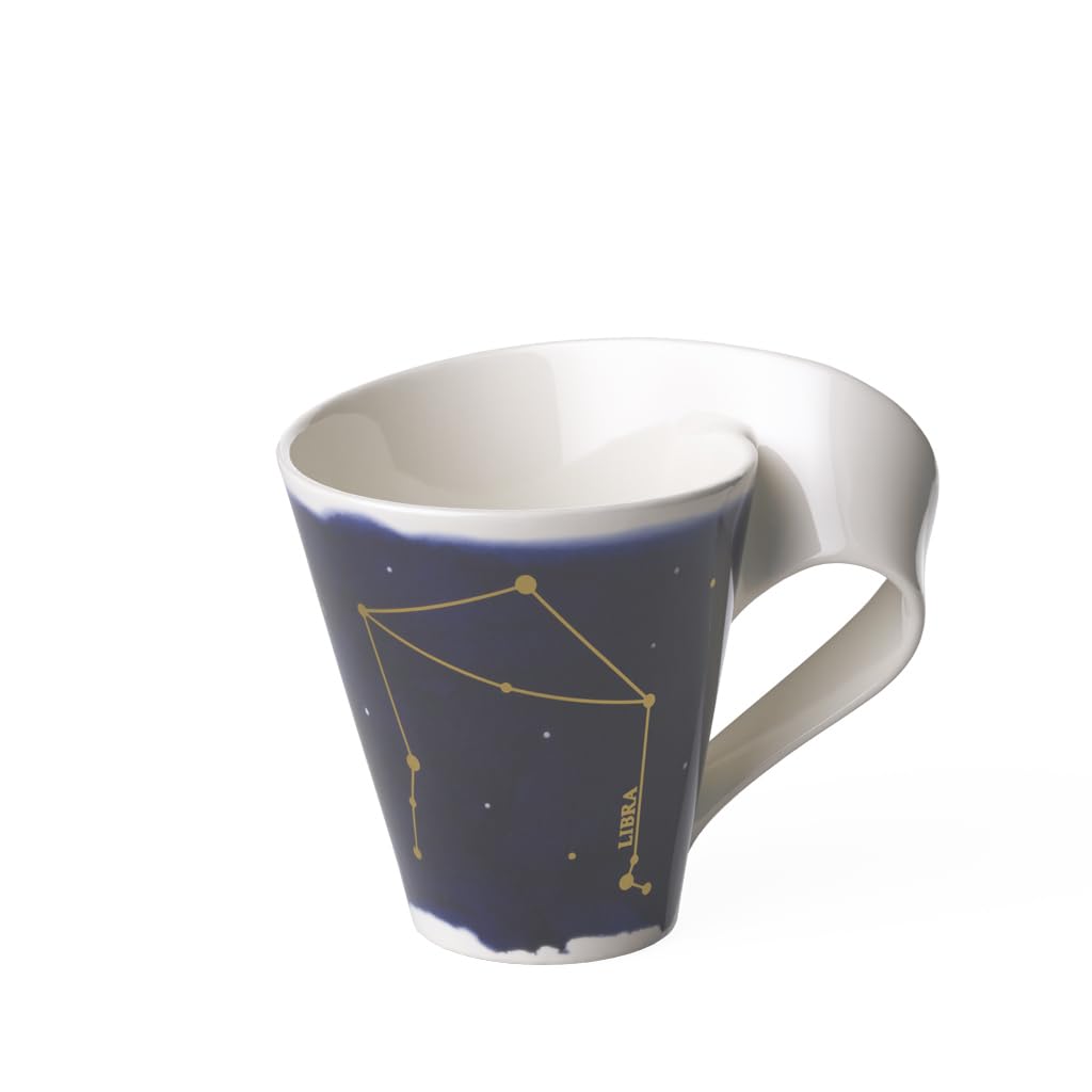 Villeroy & Boch NewWave Stars Mug with Handle, Beautifully Shaped Cup with Libra/Scales Motif, Premium Porcelain, Made in Germany, Dishwasher Safe,