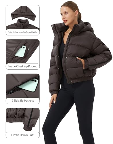 Chic Brown Cropped Puffer Jacket for Women - Warm & Lightweight with Hood by Pioneer Camp - Image 5