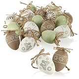 COM-FOUR® 18x Huevos de Pascua de plástico para Colgar - Perchas para el Ramo o árbol de Pascua en Colores sutiles (18 Piezas - Menta Beige Blanca)