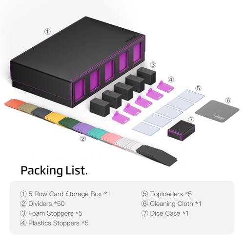 Image of 3900+ Trading Card Storage Box for MTG TCG PTCG Sports Card, Black Purple | 5-Row 3900+ Capacity Card Case, Magnetic Lid & Commander Display, Top Loader Storage, Includes Dividers & Dice Box