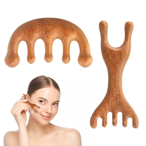 Peine de madera para masaje del cuero cabelludo peine de sándalo natural no estático peine de dientes anchos estimulador de masaje de cabeza peine Gua Sha herramienta de masaje corporal