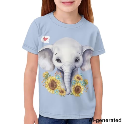 Image of Novelty 3D Graphic T Shirts for Kids Crew Neck Funny Animal Print Short Sleeve Girls Tshirts 3-16 Years