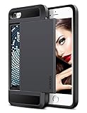 iPhone 7 Case, Vofolen Sliding Card Holder iPhone 7 Wallet Case Cover Secret ID Slot Rugged Protective Hard Shell Skin Flexible Soft TPU Rubber Hybrid tough Bumper Armor case for iPhone 7 8 - Black
