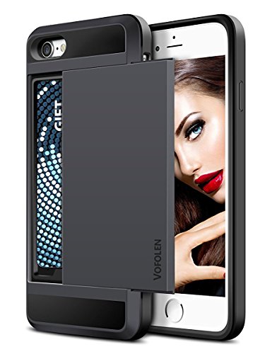 Vofolen Case for iPhone 7 Case Wallet Credit Card Holder Id Slot Sliding Cover Pocket Rugged Protective Hard Shell Skin Flexible Soft TPU Rubber Hybrid Tough Bumper Armor Case for iPhone 7 8 - Black