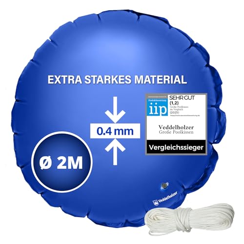 Veddelholzer XXL Ø2 m Poolkissen rund Set Inkl. 6 m Befestigungsseil & Reparaturkit Luftkissen zur Poolabdeckung. Perfektes Pool Zubehör zur Überdachung Abdeckung im Winter und bei schlechtem Wetter