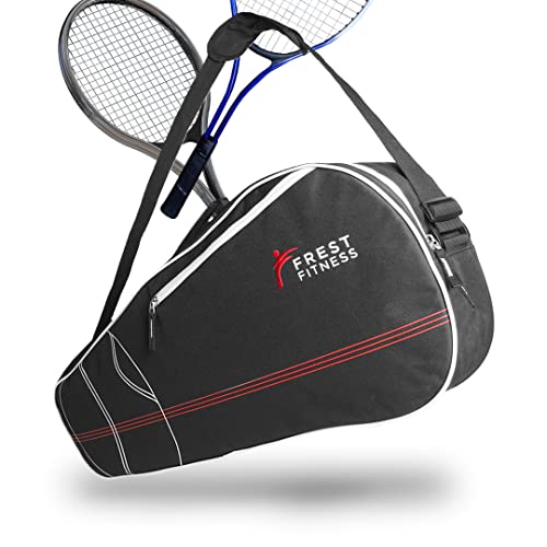 FREST Fitness Tennis Bag | Lightweight, Padded Tennis Racket Bag | Tennis Bags for Professional or Beginner Tennis Player | Front & Back Pocket for Tennis Balls | Fits 2 Tennis Racquets (Black)